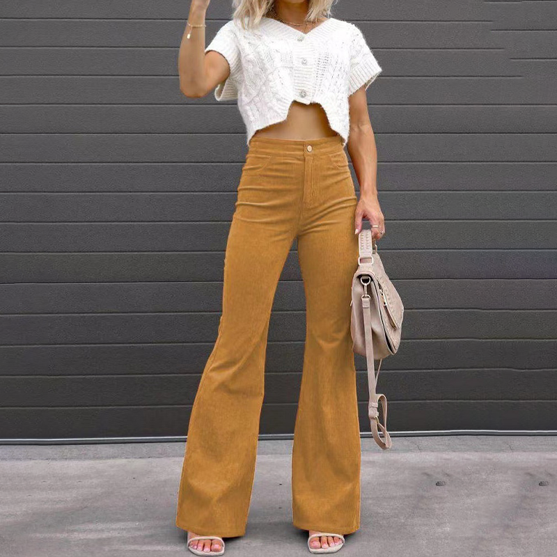 Women's High Waisted Corduroy Flare Pants