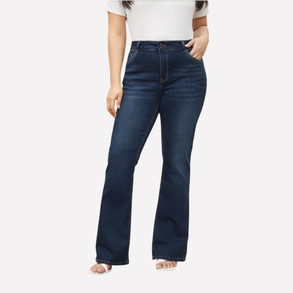 Women's High Waisted Flare Jeans Plus Size Dark Wash Bootcut Denim
