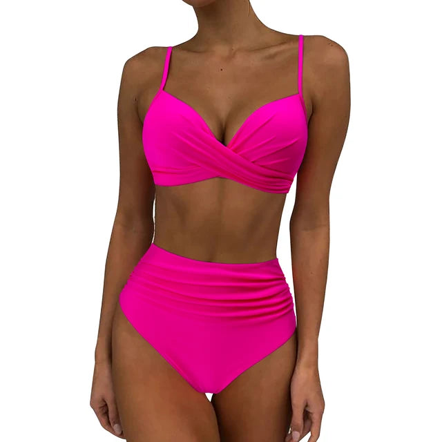Women's High Waisted Two Piece Swimsuit Ruched Bikini Set