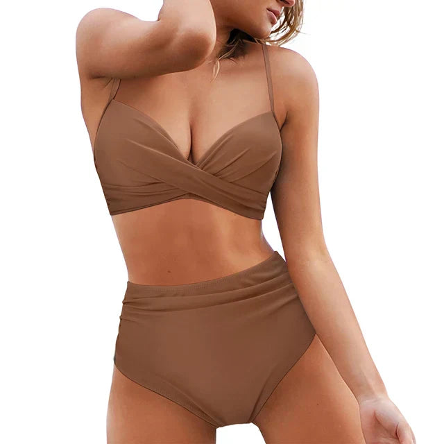 Women's High Waisted Two Piece Swimsuit Ruched Bikini Set