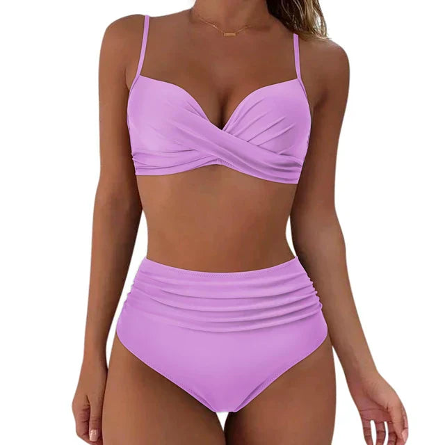 Women's High Waisted Two Piece Swimsuit Ruched Bikini Set