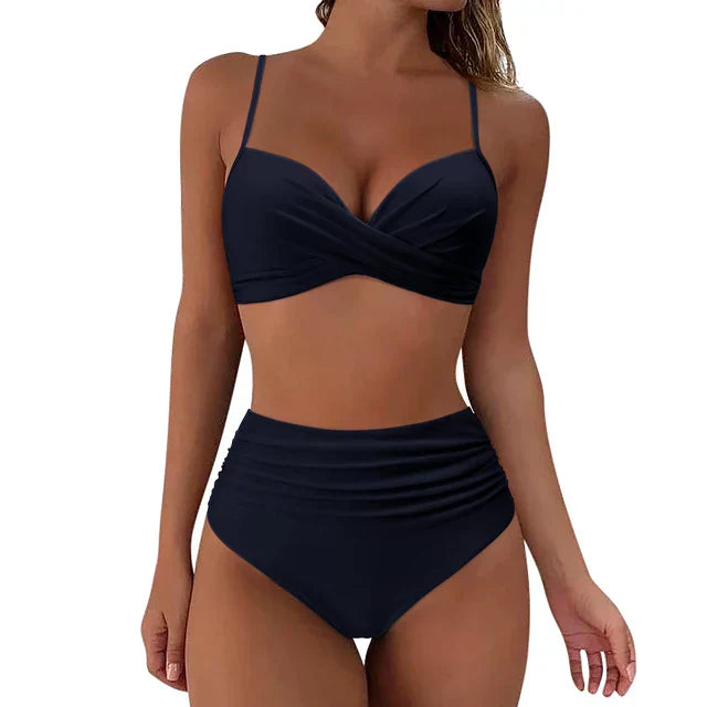 Women's High Waisted Two Piece Swimsuit Ruched Bikini Set