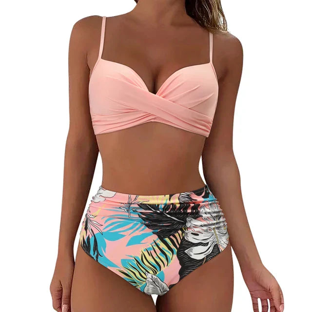Women's High Waisted Two Piece Swimsuit Ruched Bikini Set