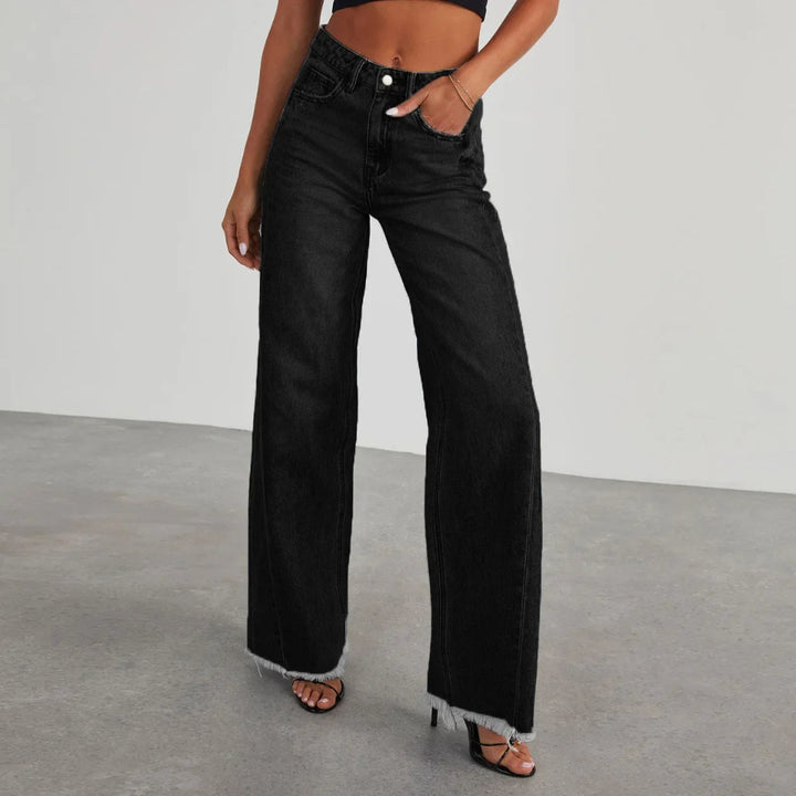 Women's High Waisted Wide Leg Jeans Frayed Hem