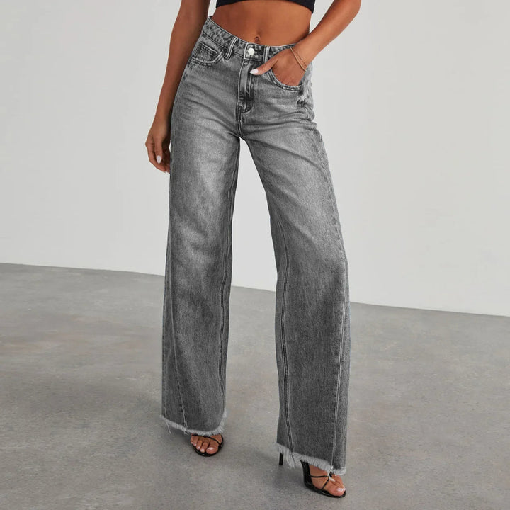 Women's High Waisted Wide Leg Jeans Frayed Hem