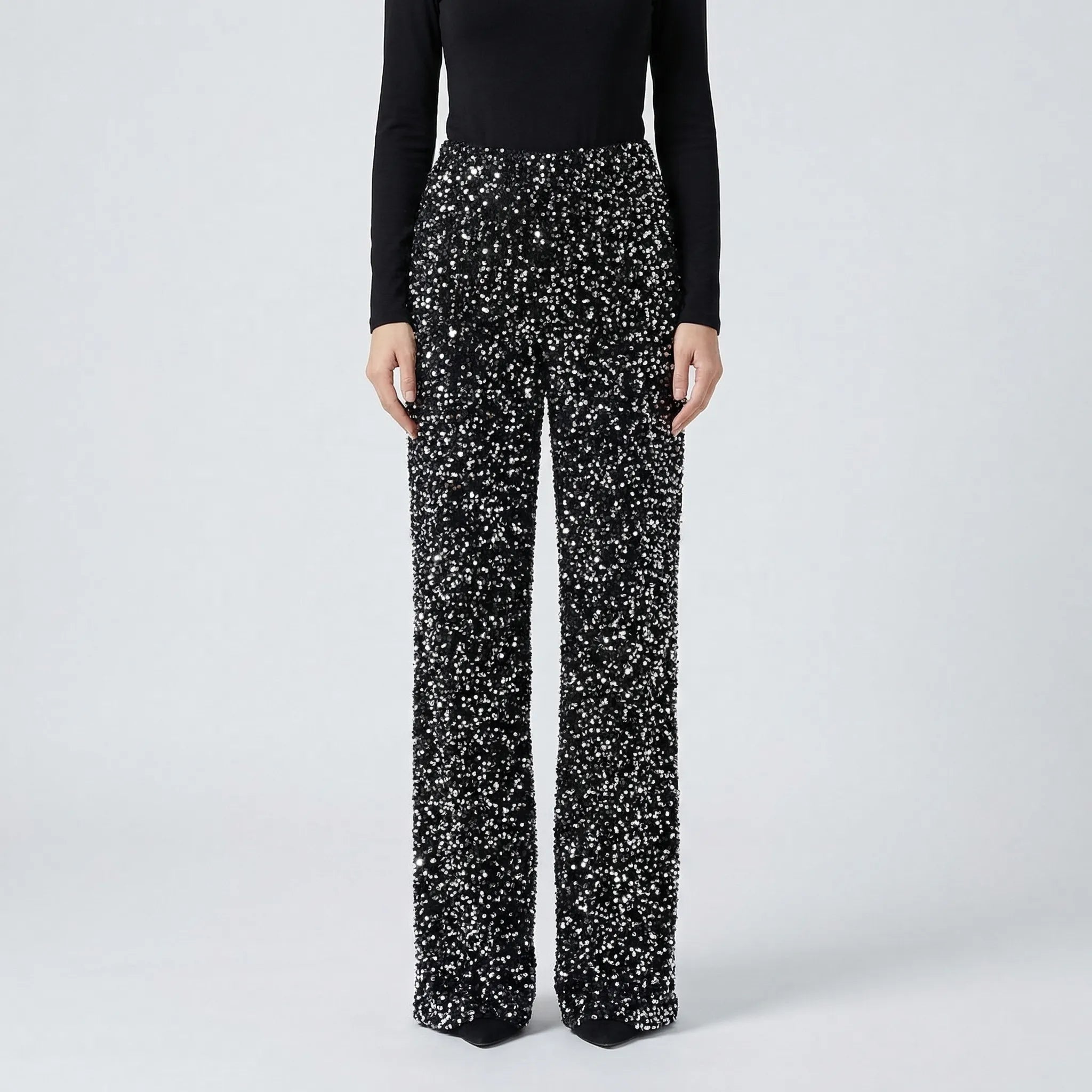 Women's High Waisted Wide Leg Sequin Pants Full Length