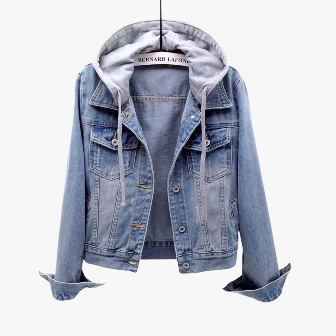 Women's Hooded Cropped Denim Jacket