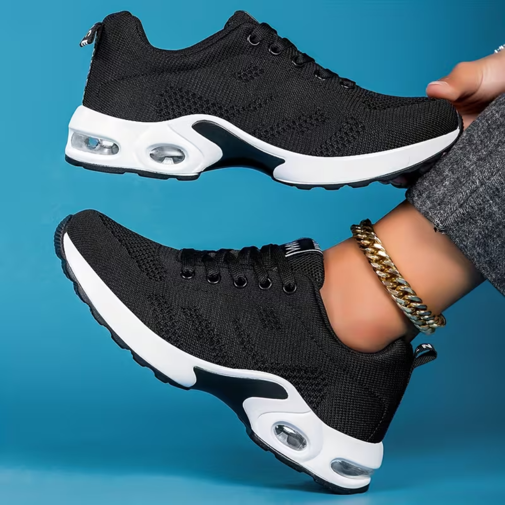 Women's Knit Lace-Up Running Sneakers Air Cushion Platform Sole