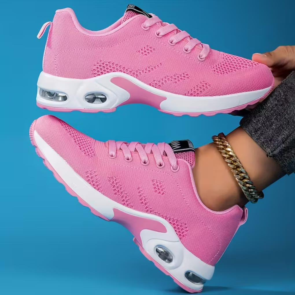 Women's Knit Lace-Up Running Sneakers Air Cushion Platform Sole