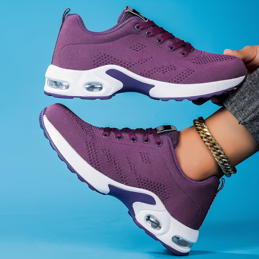 Women's Knit Lace-Up Running Sneakers Air Cushion Platform Sole