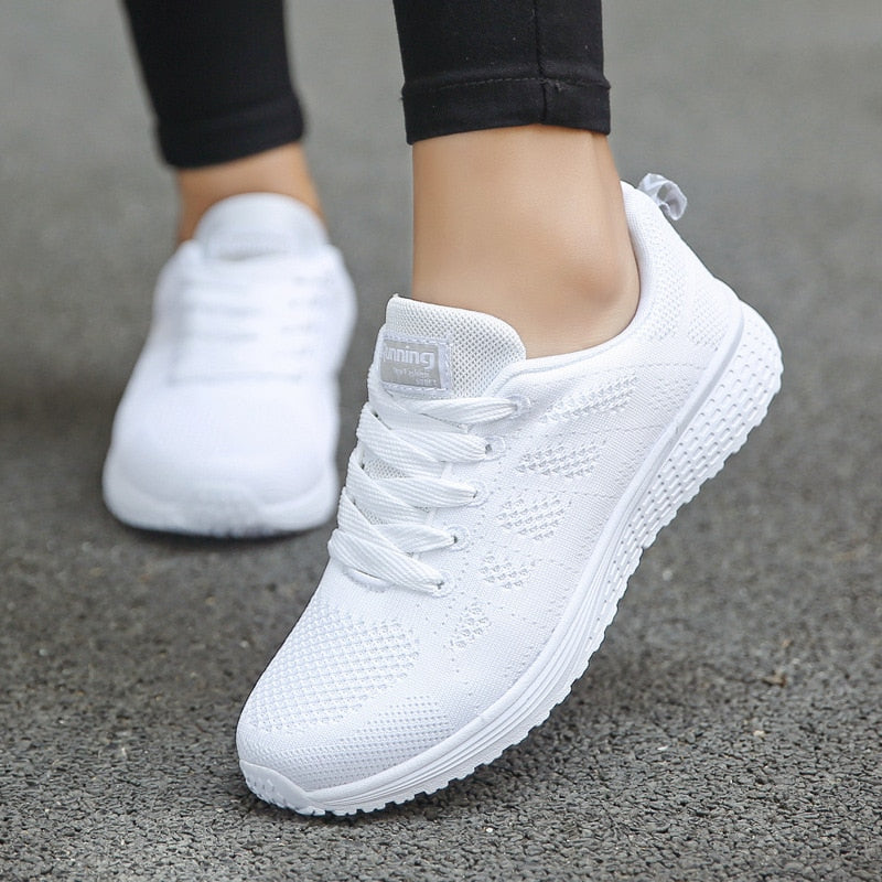 Women's Knit Mesh Lace-Up Sneakers Low Top Running Shoes