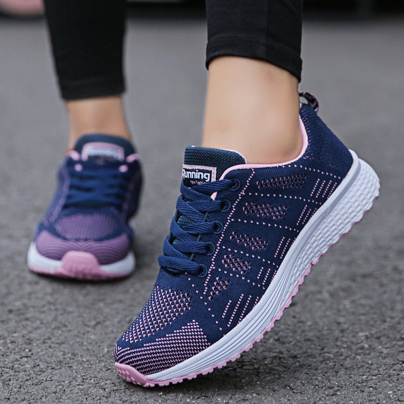 Women's Knit Mesh Lace-Up Sneakers Low Top Running Shoes