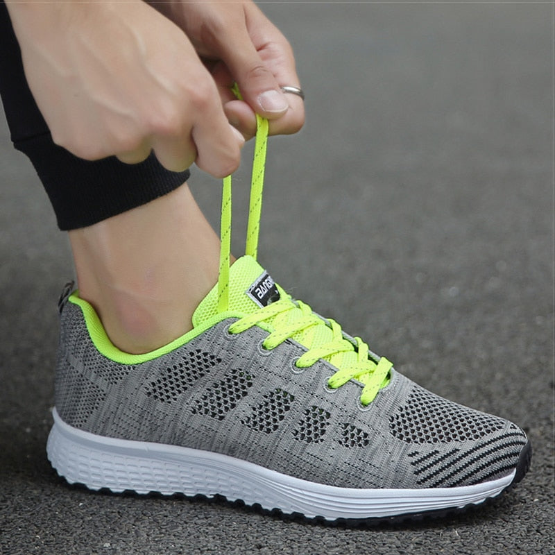 Women's Knit Mesh Lace-Up Sneakers Low Top Running Shoes