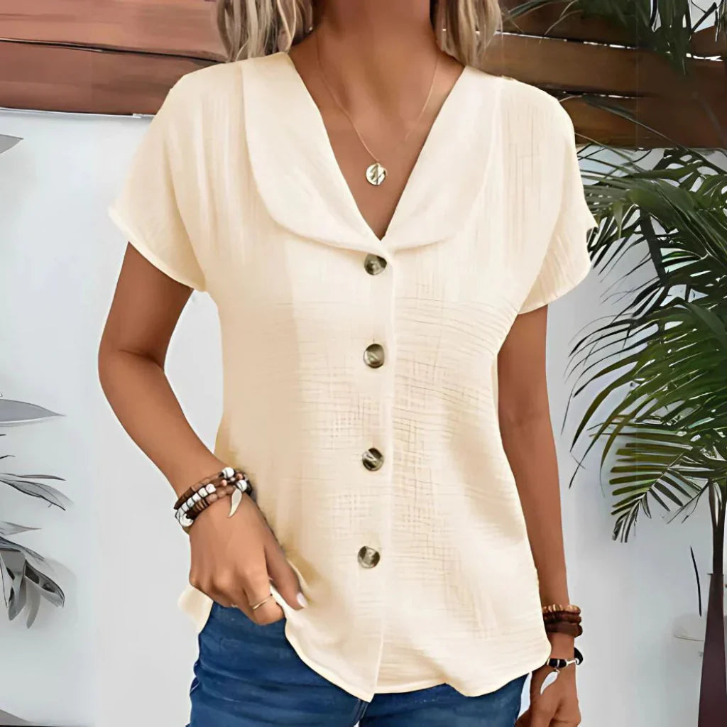 Women's Linen Button Down Short Sleeve Blouse