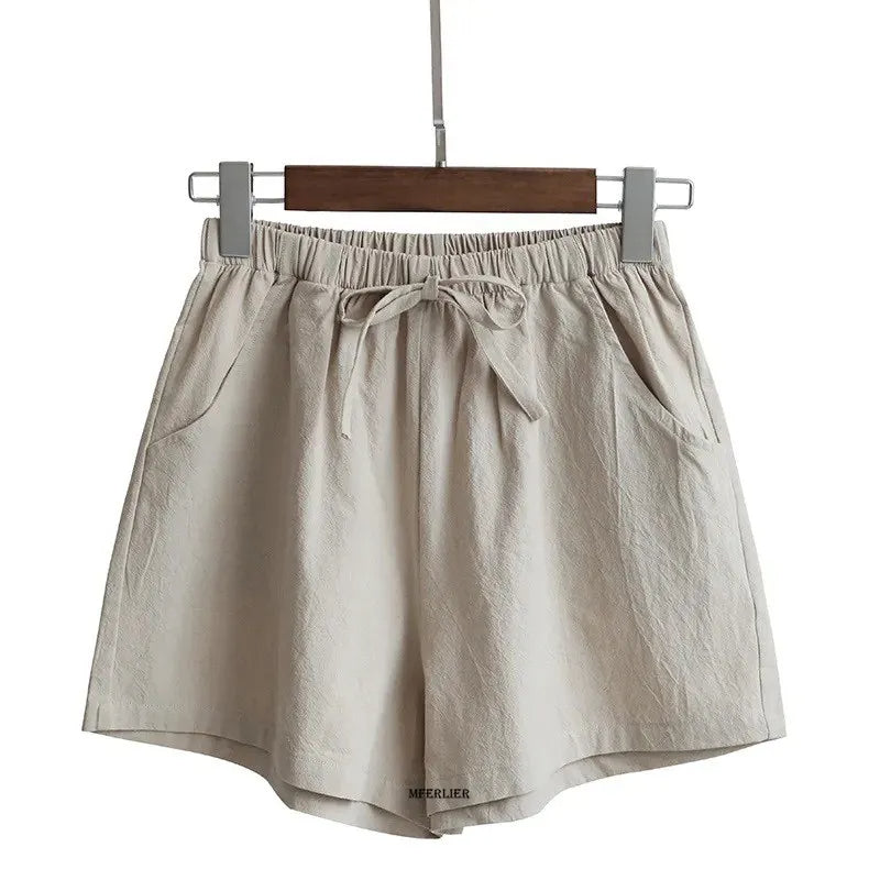 Women's Linen Drawstring Shorts High Waist