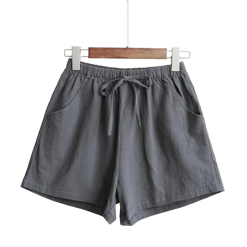 Women's Linen Drawstring Shorts High Waist