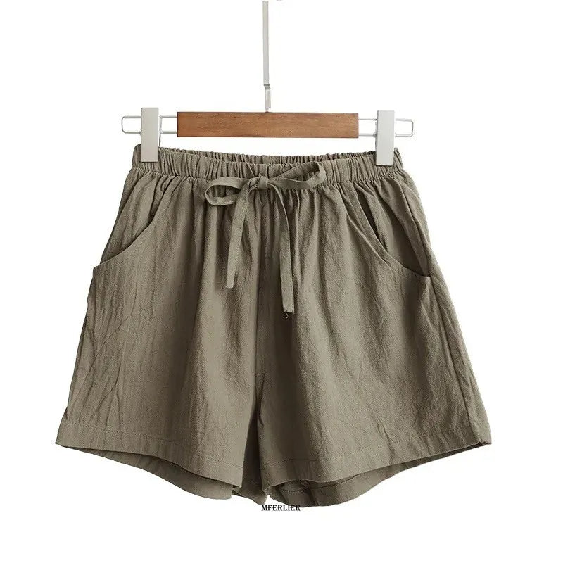 Women's Linen Drawstring Shorts High Waist
