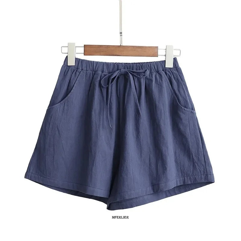 Women's Linen Drawstring Shorts High Waist