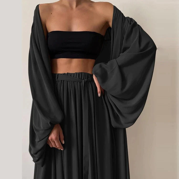 Women's Maxi Skirt Set Two Piece Bishop Sleeve Cape and Strapless Top