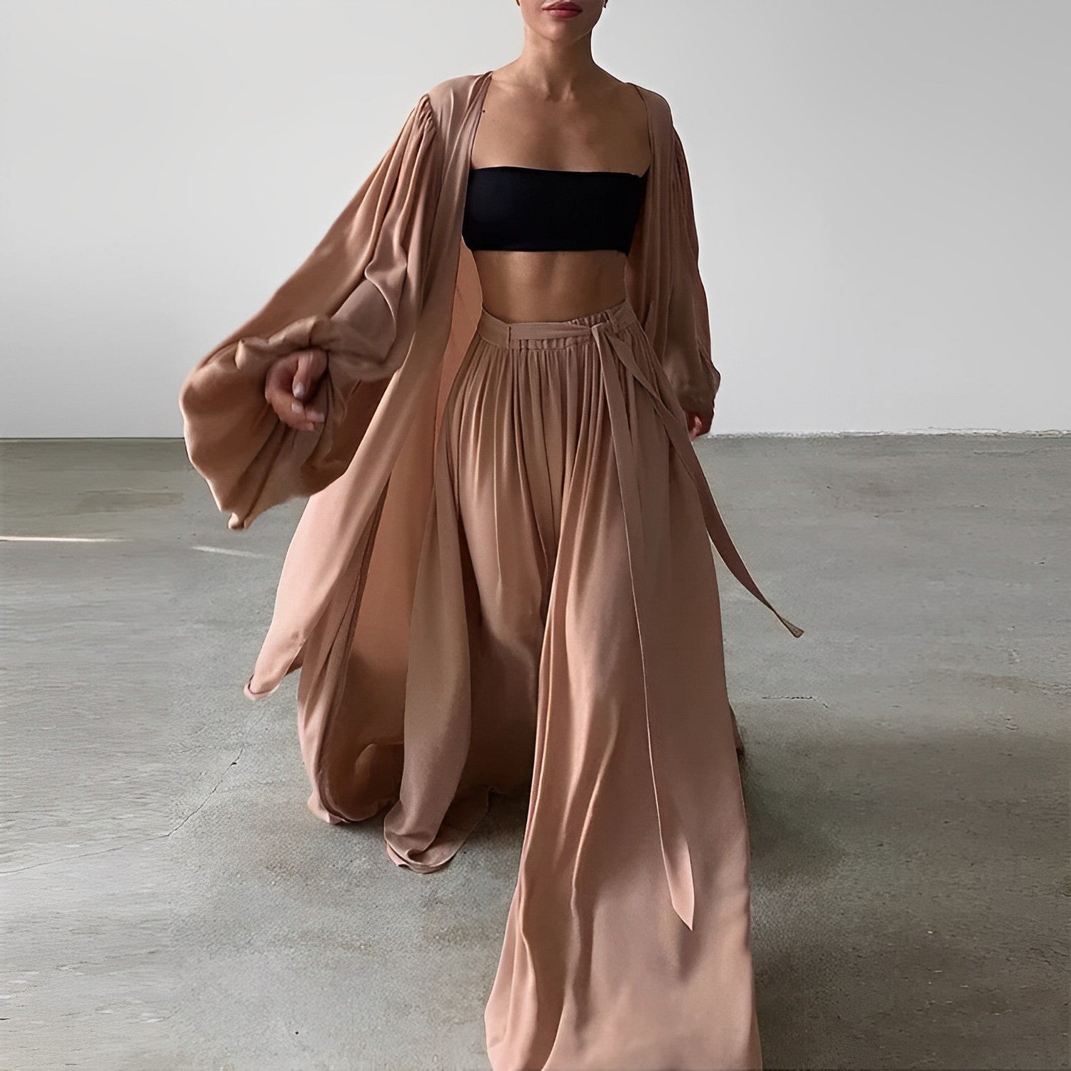 Women's Maxi Skirt Set Two Piece Bishop Sleeve Cape and Strapless Top