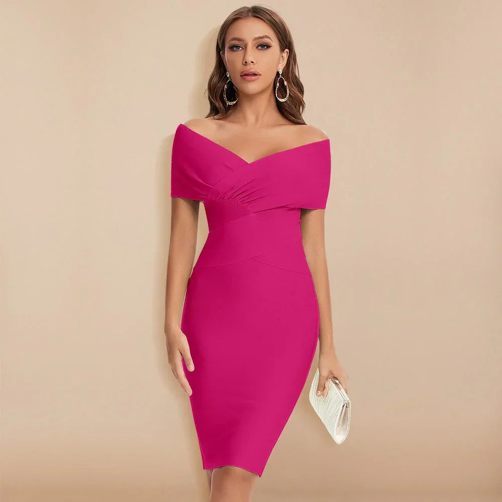 Women's Off-Shoulder Bodycon Cocktail Dress Midi