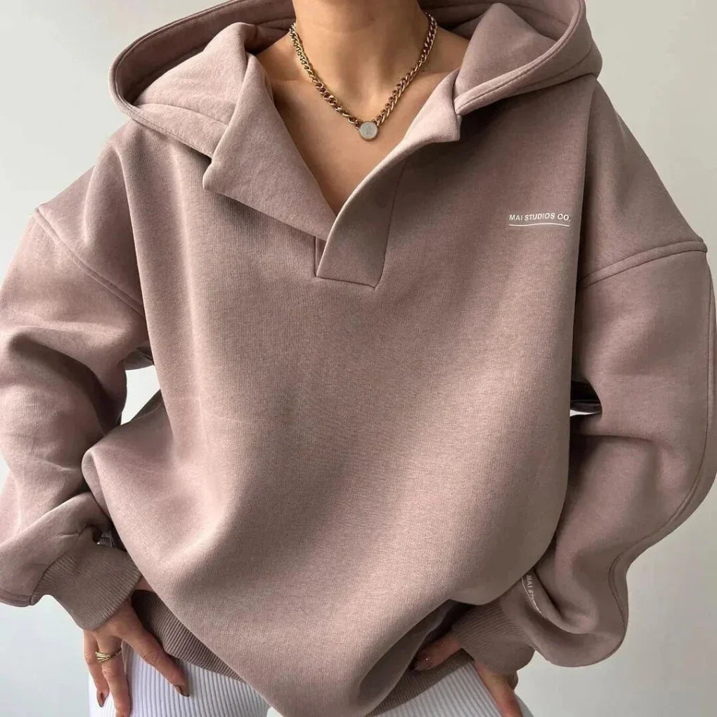 Women's Oversized Open Collar Pullover Hoodie