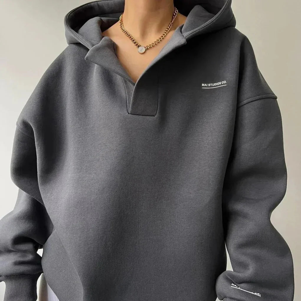Women's Oversized Open Collar Pullover Hoodie
