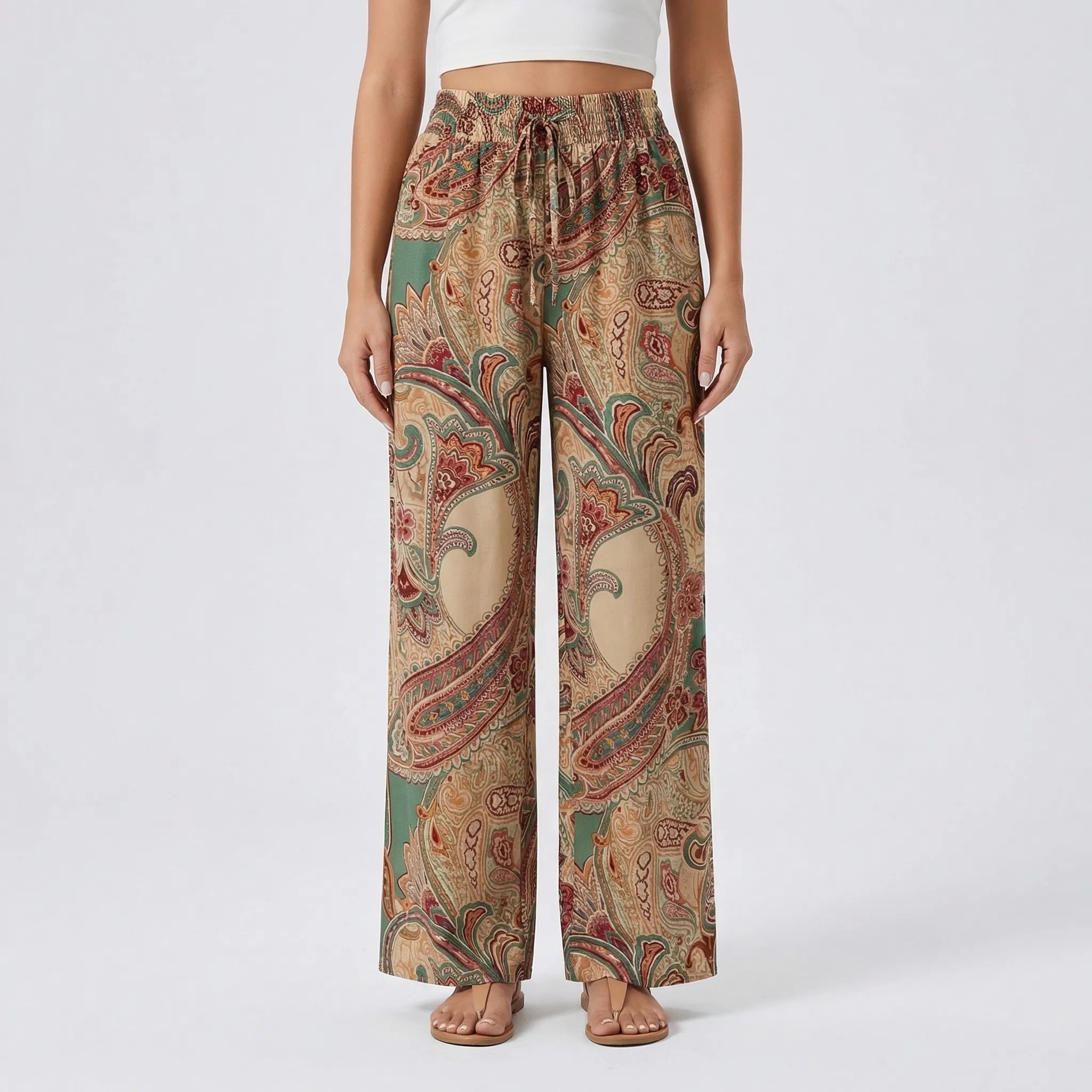 Women's Paisley Print Wide Leg Palazzo Pants Boho