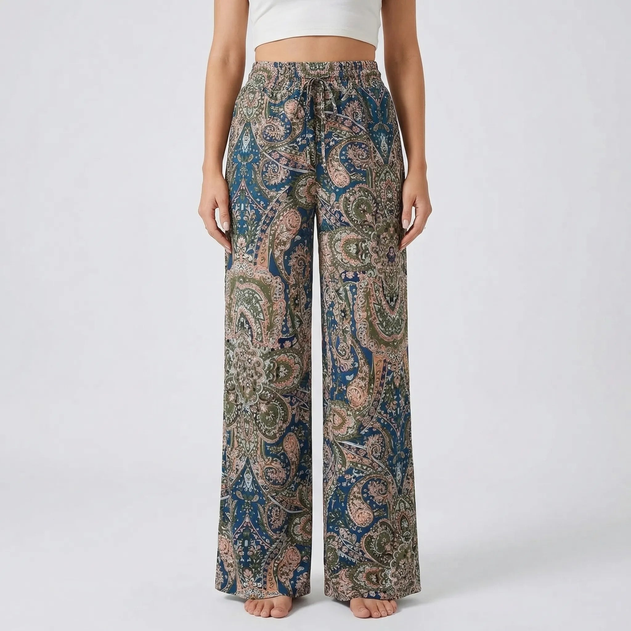 Women's Paisley Print Wide Leg Palazzo Pants Boho