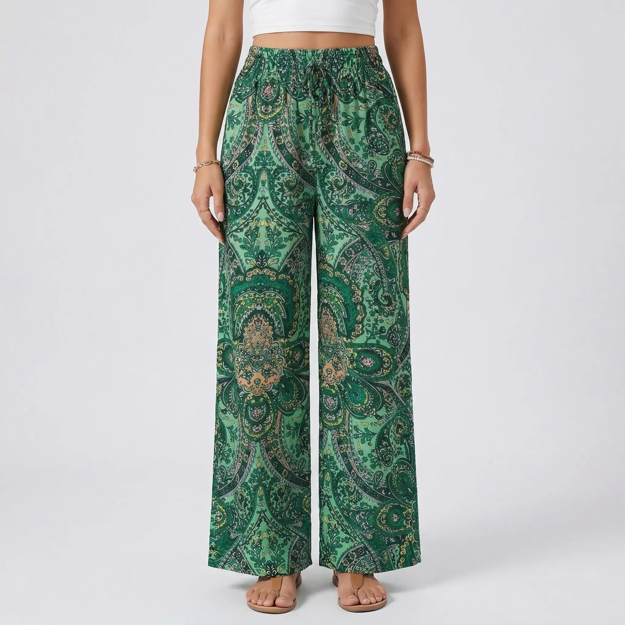 Women's Paisley Print Wide Leg Palazzo Pants Boho