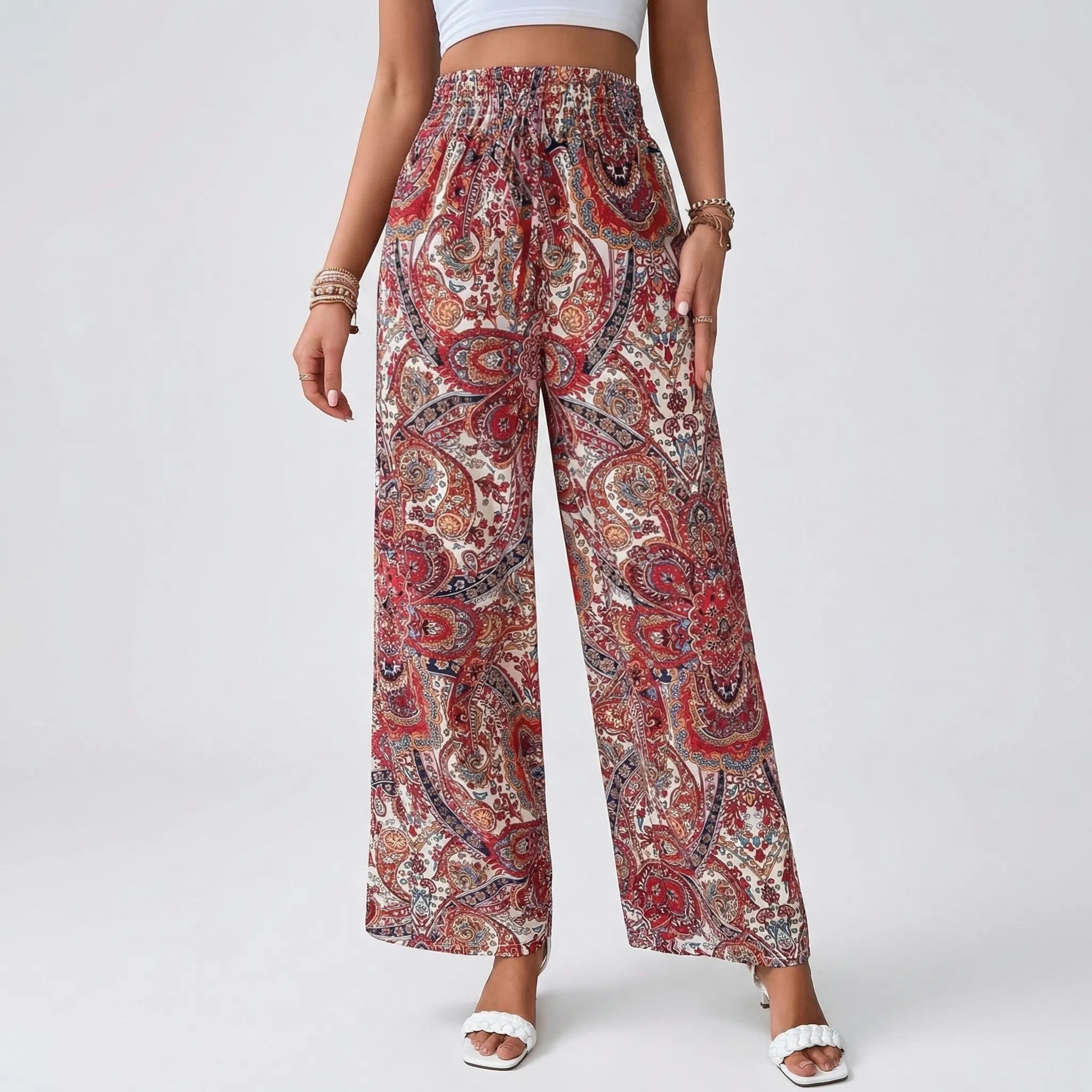 Women's Paisley Print Wide Leg Palazzo Pants Boho