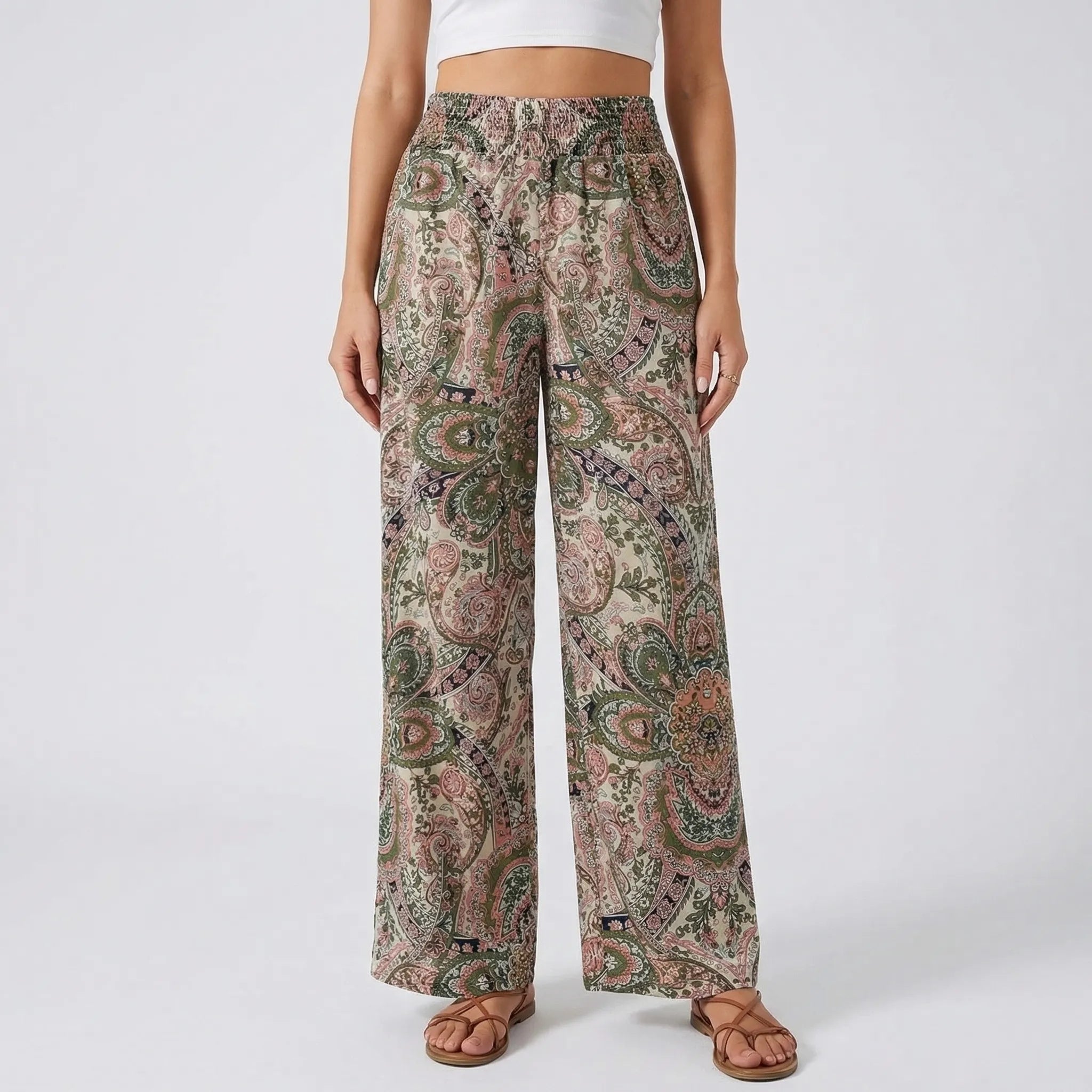 Women's Paisley Print Wide Leg Palazzo Pants Boho