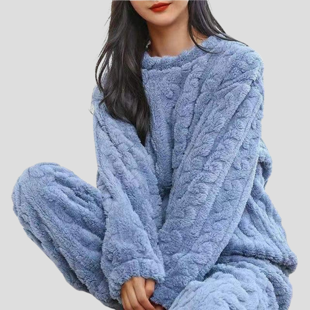 Women's Plush Pajamas Set Crewneck Loungewear Set