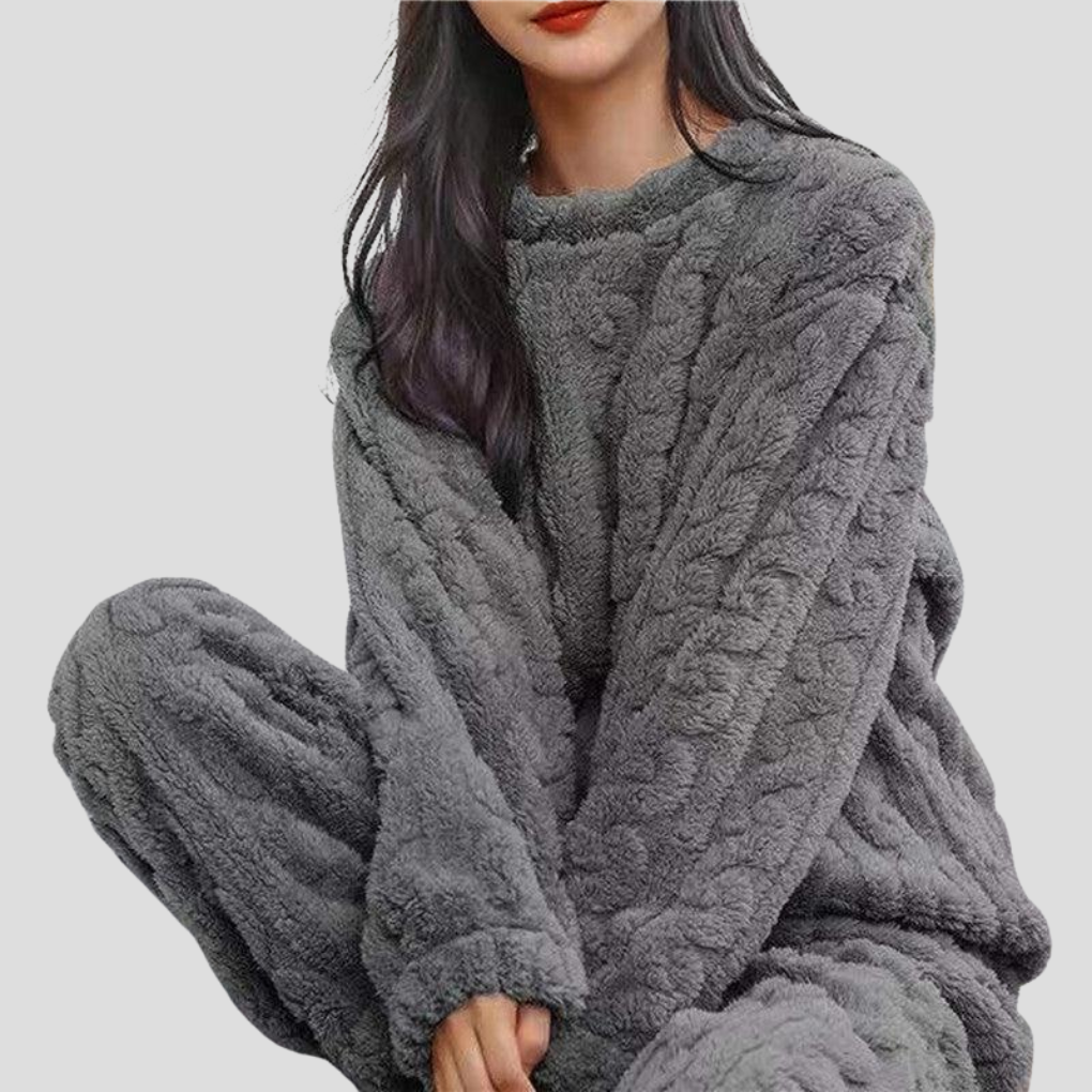 Women's Plush Pajamas Set Crewneck Loungewear Set