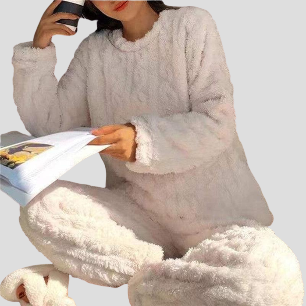 Women's Plush Pajamas Set Crewneck Loungewear Set