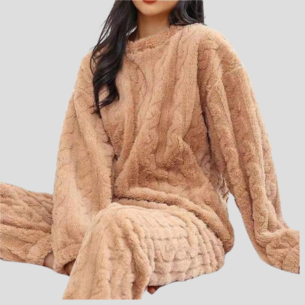 Women's Plush Pajamas Set Crewneck Loungewear Set