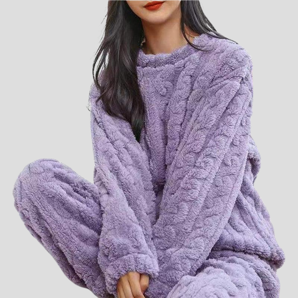 Women's Plush Pajamas Set Crewneck Loungewear Set