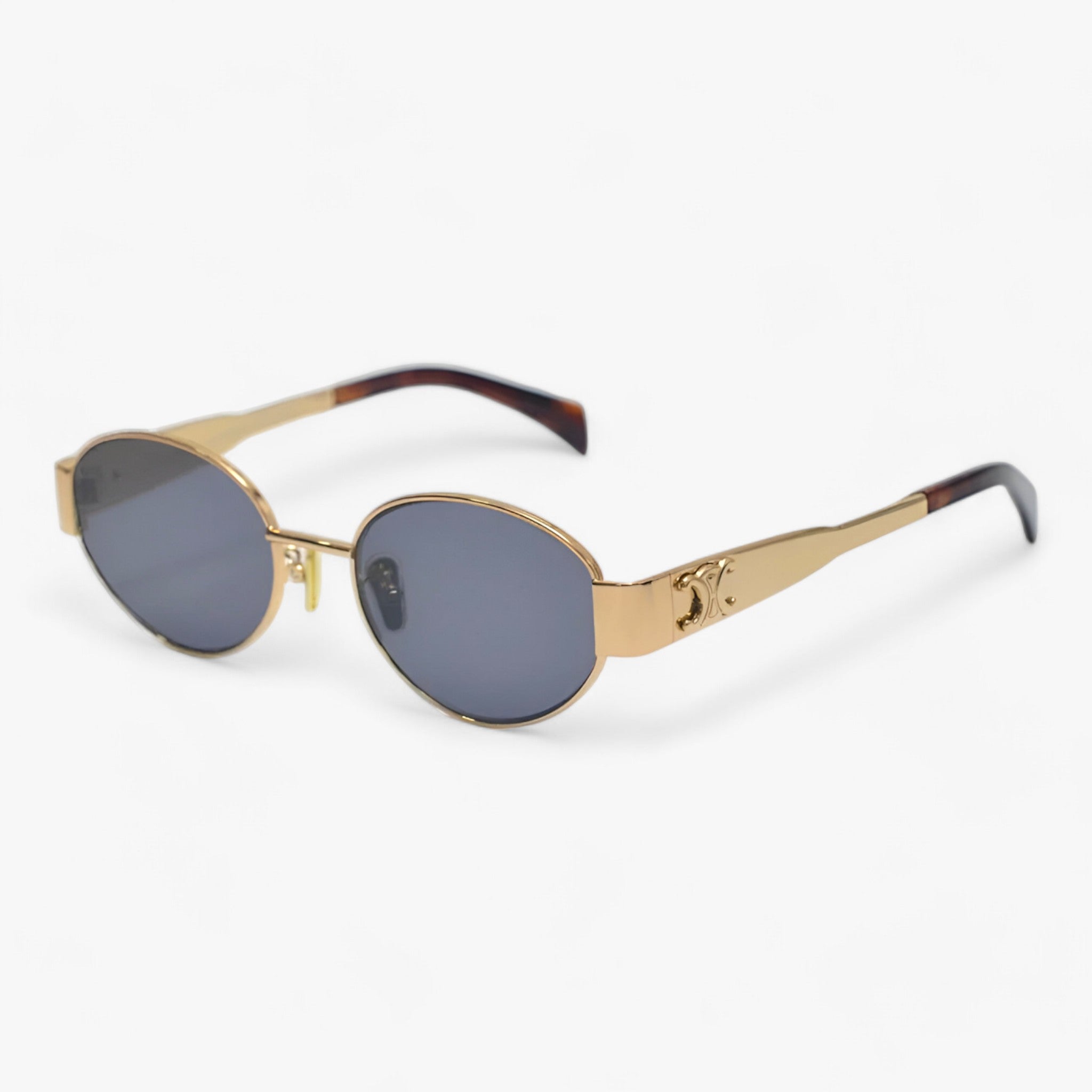 Women's Retro Oval Metal Frame Sunglasses Gold-Tone
