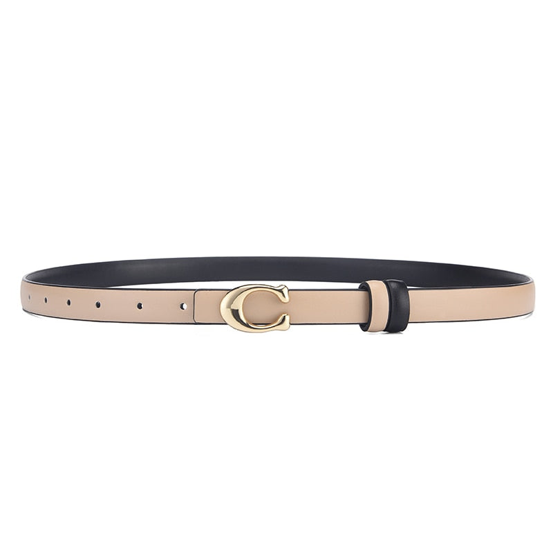 Women's Reversible Slim Belt with Gold C-Buckle