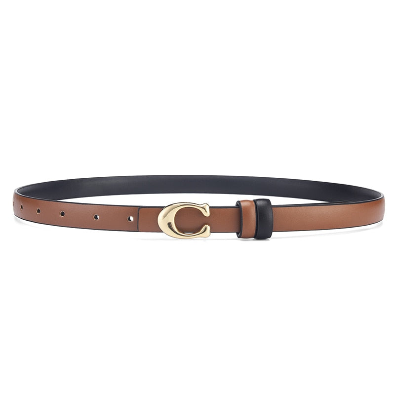Women's Reversible Slim Belt with Gold C-Buckle