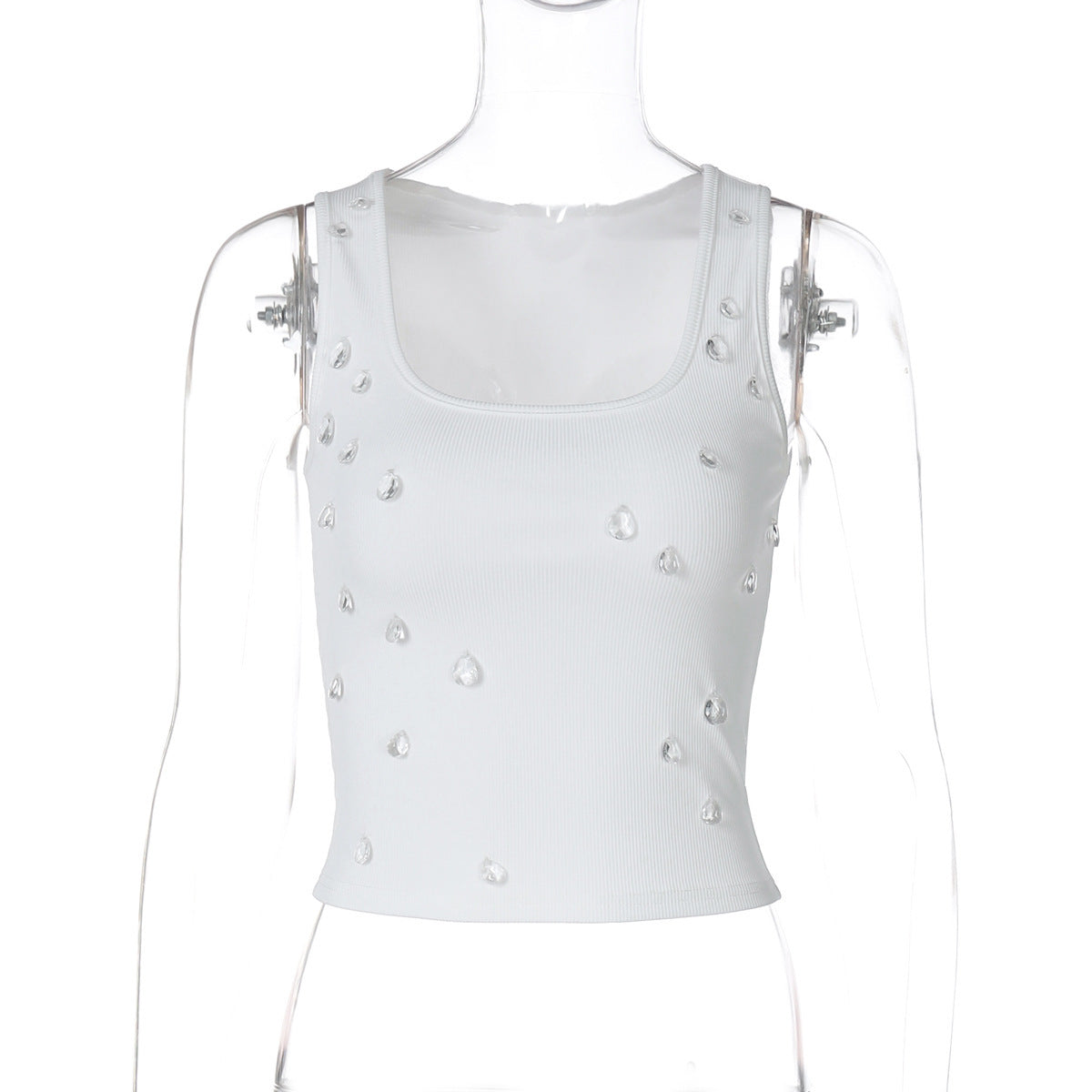 Women's Rhinestone Ribbed Crop Tank Top Going Out