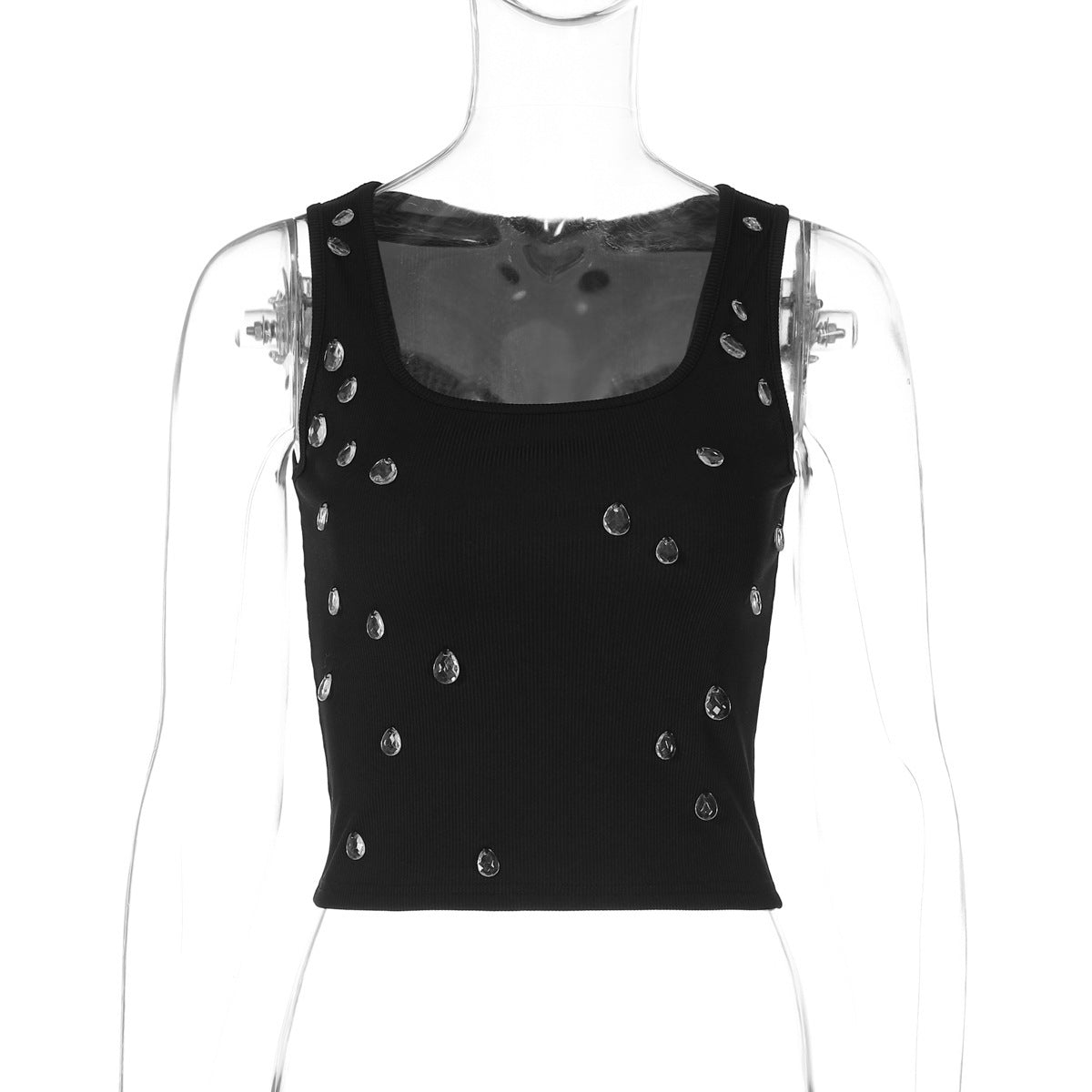 Women's Rhinestone Ribbed Crop Tank Top Going Out