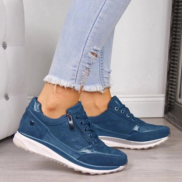 Women's Rhinestone Side-Zip Wedge Sneakers Lace-Up