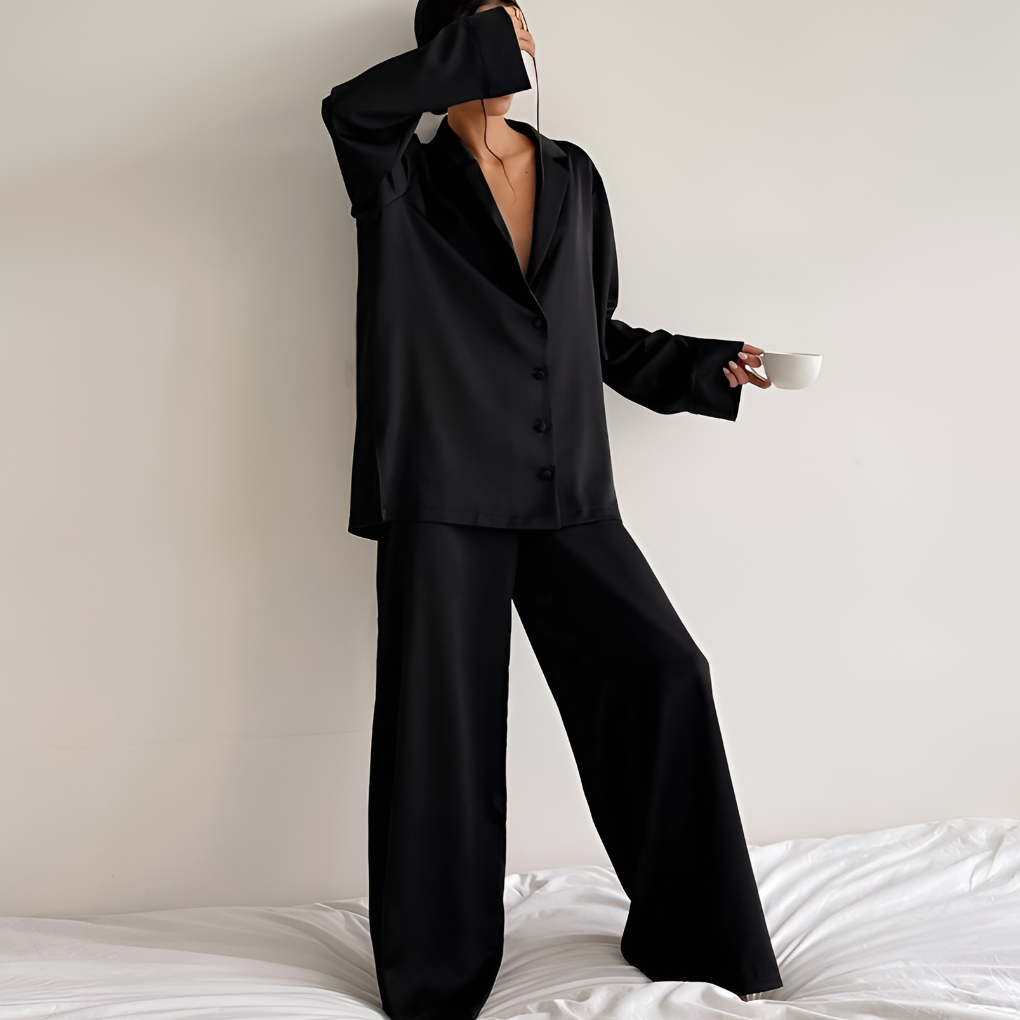 Women's Satin Pajamas Set Wide Leg Pants