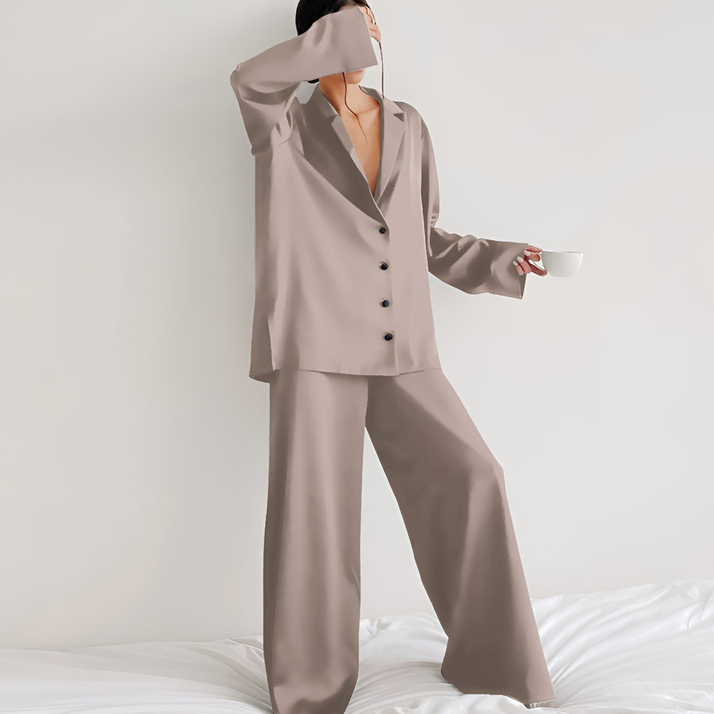 Women's Satin Pajamas Set Wide Leg Pants
