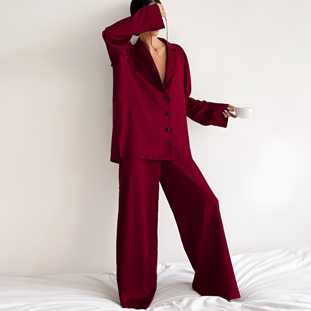 Women's Satin Pajamas Set Wide Leg Pants
