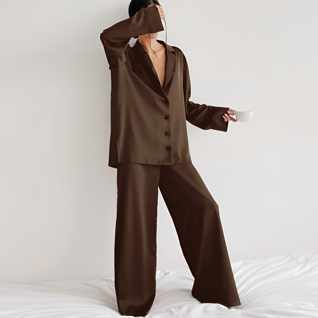 Women's Satin Pajamas Set Wide Leg Pants