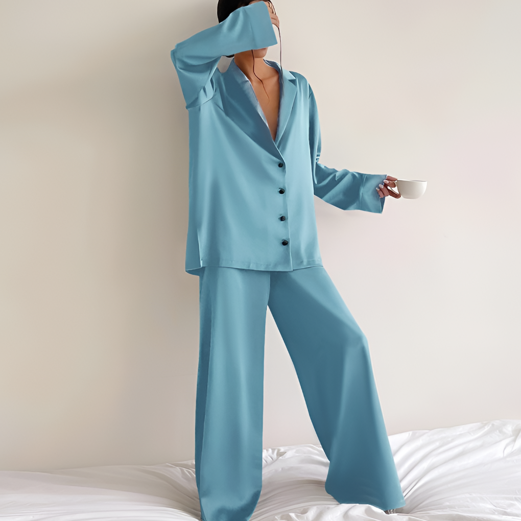 Women's Satin Pajamas Set Wide Leg Pants