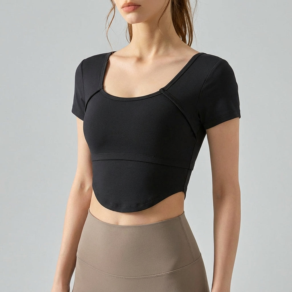 Women's Short Sleeve Crop Top Square Neck Workout Fitted