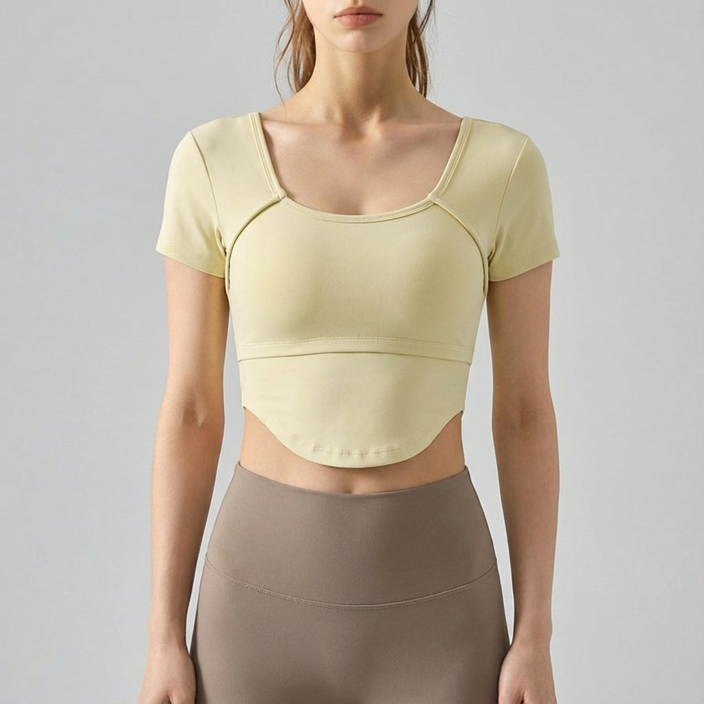 Women's Short Sleeve Crop Top Square Neck Workout Fitted